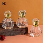 Empty Perfume Bottle 50ml, Clear Glass Atomizer with Locking Cap, 15-thread Press Spray Refillable Bottle for Travel, Fragrance Decanting, Essential Oils