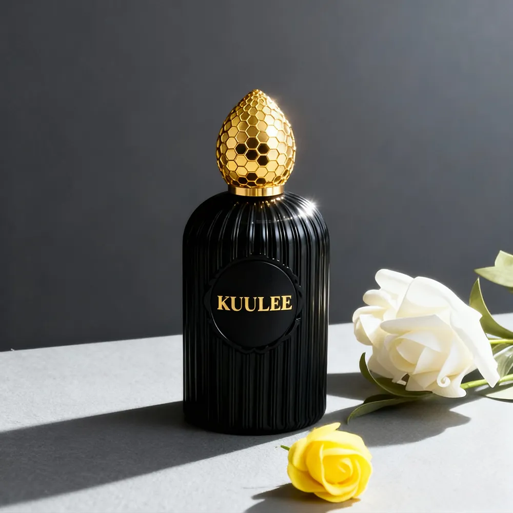 Perfume bottle- (30) Luxury 100ml Empty Perfume Bottle with Honeycomb Zinc Alloy Cap | Premium Ribbed Glass Perfume Packaging for Brand Customization & Wholesale - Image 1