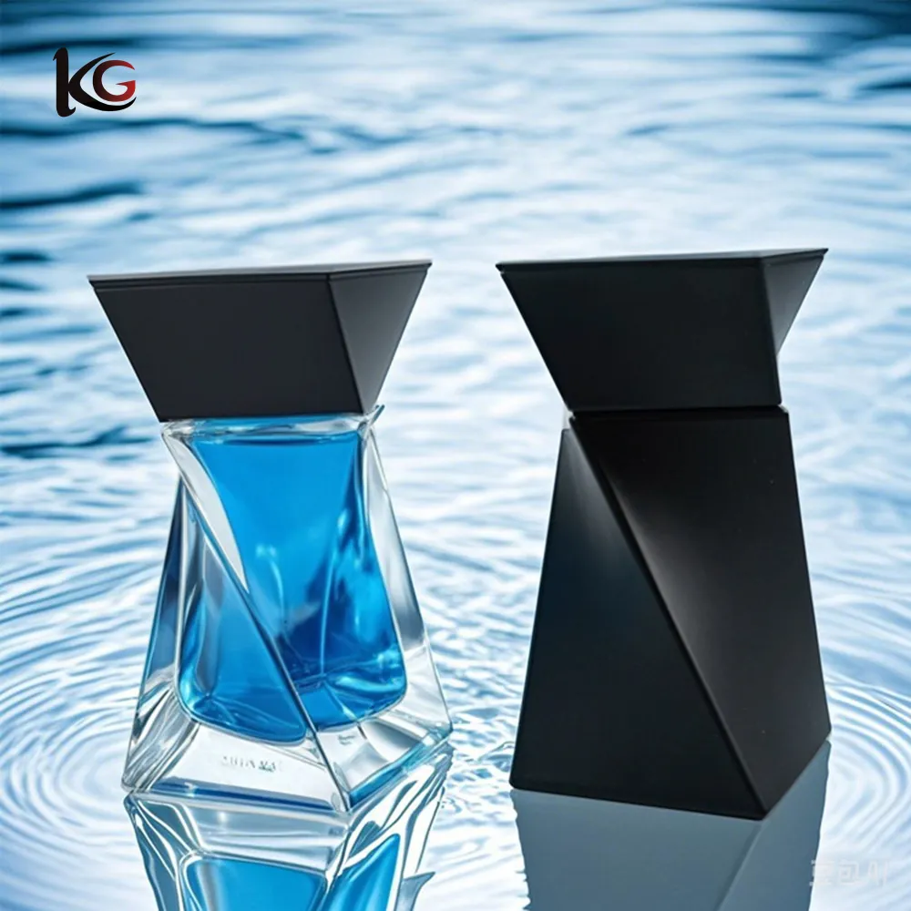 Perfume bottle- (4) 75ml Elegant Glass Perfume Bottle with Cap, Unique Design Refillable Atomizer for Fragrance & Cosmetics - Empty Decanter Bottle - Image 1