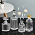 Creative Roman Ribbed Aroma Diffuser Bottle - Glass Vase with Reed Sticks & Dried Flowers for Home Bedroom Fragrance
