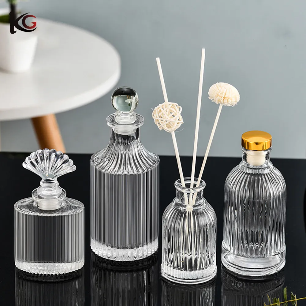 reed diffuser-20 Creative Roman Ribbed Aroma Diffuser Bottle - Glass Vase with Reed Sticks & Dried Flowers for Home Bedroom Fragrance - Image 1
