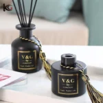 Elegant Smoky Gray Glass Diffuser - Wide Base Empty Bottle with Wood Lid, Includes Reeds & Dried Flowers for Home Fragrance