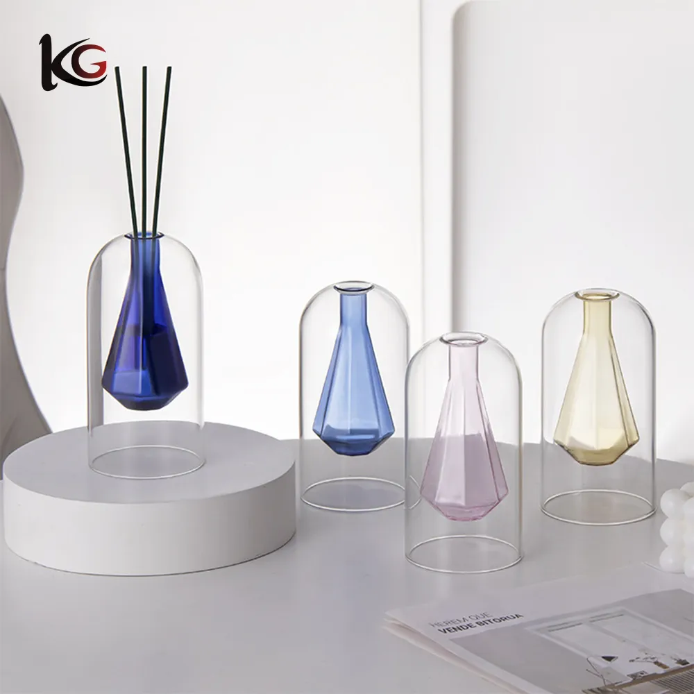 reed diffuser-4 Creative Double-Layer Glass Diffuser Bottles - Minimalist Colorful Aromatherapy Vases for Modern Home Decor - Image 1