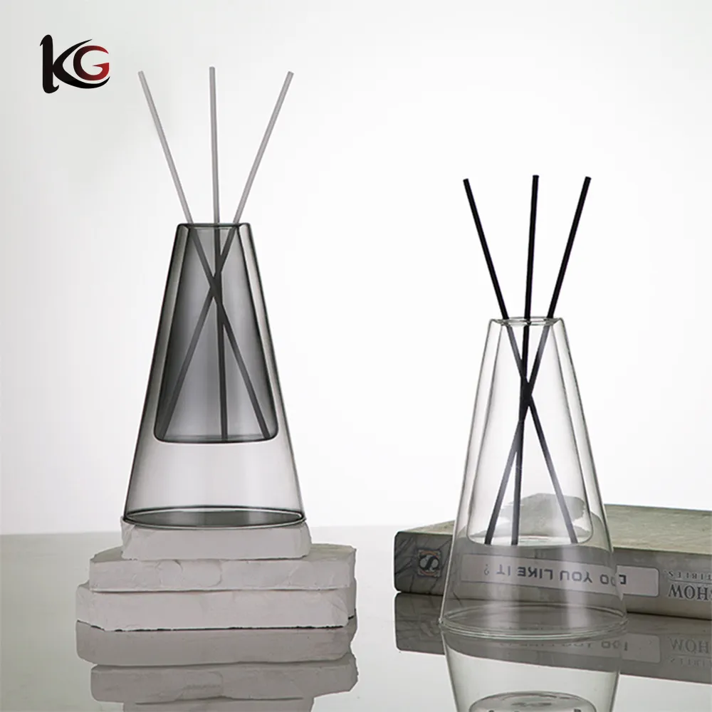 reed diffuser-9 Minimalist Ins-Style Triangle Diffuser Bottle – Tall Double-Layer Borosilicate Glass for Essential Oils - Image 1