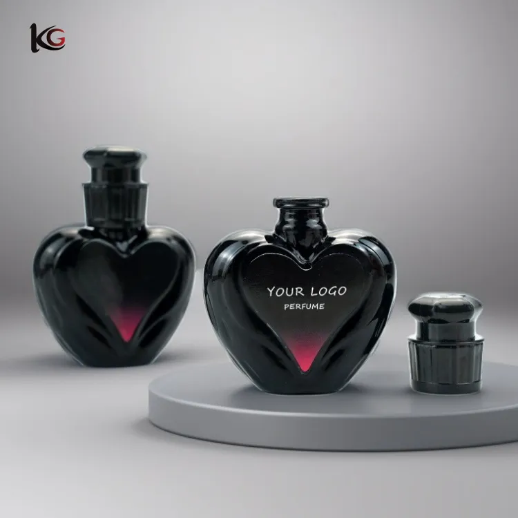 perfume bottle- (5) 15ml Heart-Shaped Glass Perfume Bottle-Refillable Empty Bottle with Custom Label Printing & Black Press-Type Sprayer for Branding and Essential Oils - Image 1